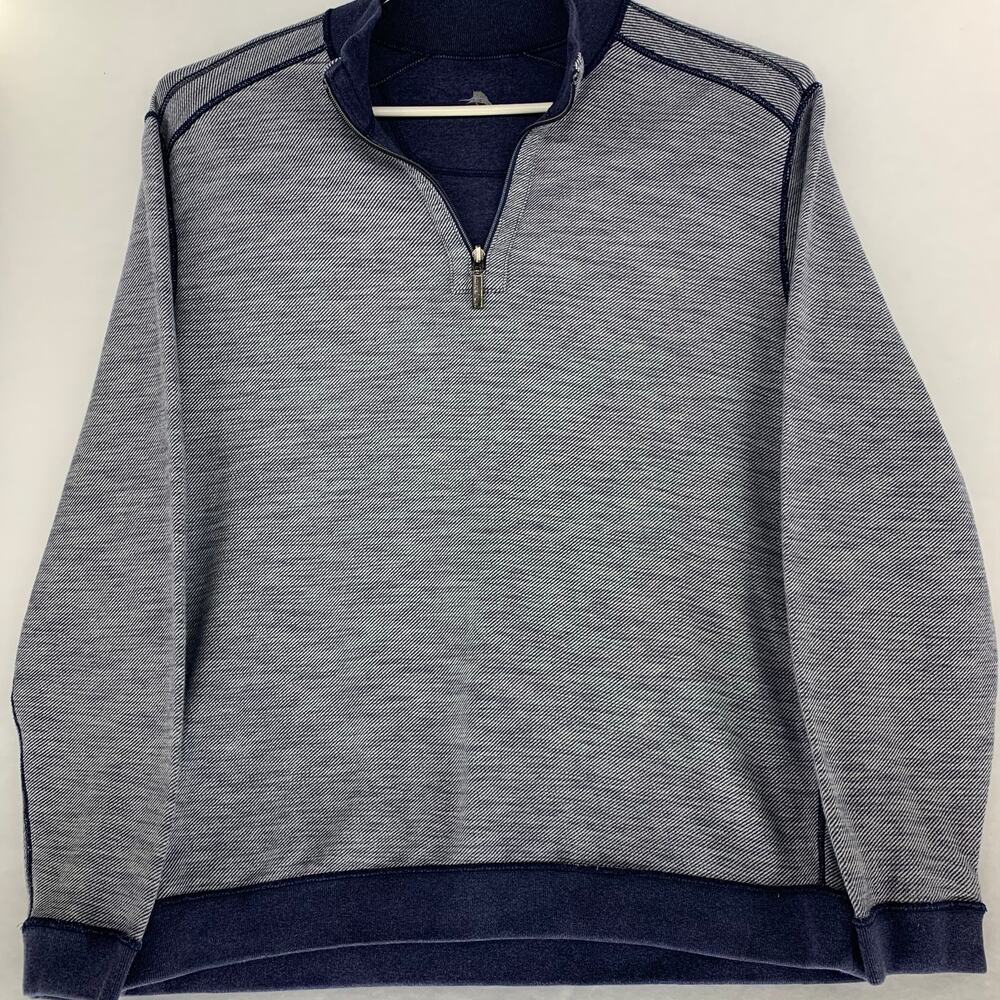 Tommy Bahama Men's XL Half Zip Pullover Sweater Navy Blue Marlin Logo EUC